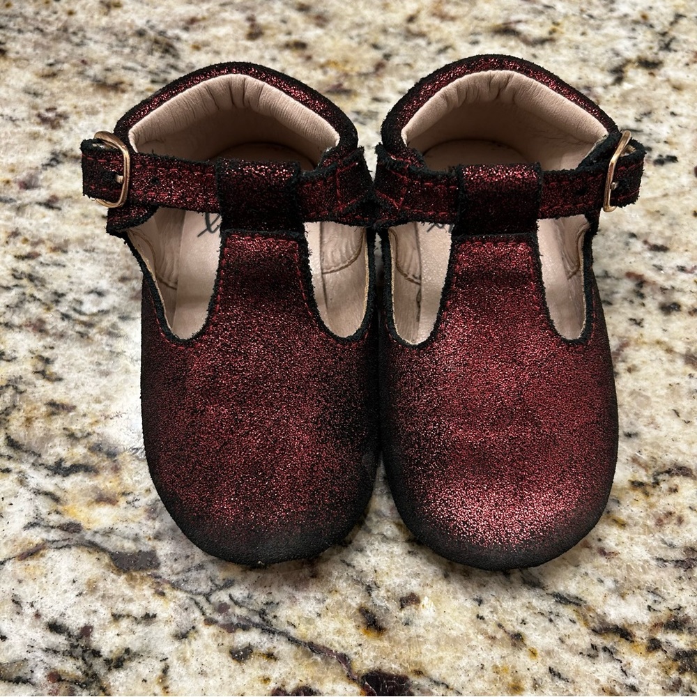 Monkey Feet T-Strap Dark Red Shimmer Style Size 12-18 Months